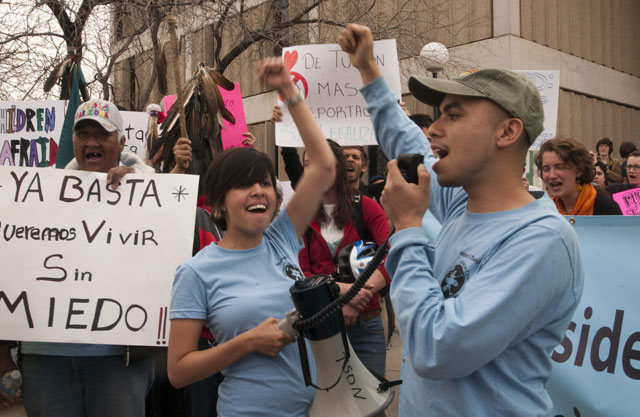 Raúl Alcaraz Ochoa leads a protest against the separation of families caused by unnecessary deportations (2013)